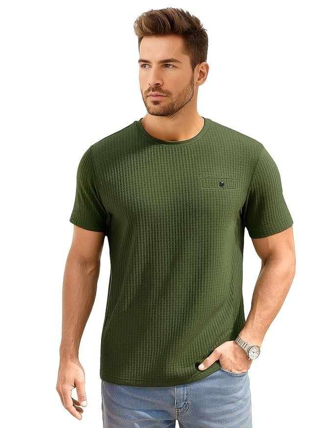 Men Solid Waffle Crew Neck Tshirt | Waffle Knit T-Shirt | Men's T-Shirt | Tees for Man | Textured Half Sleeve T-Shirt's | Tshirt for Men Stylish