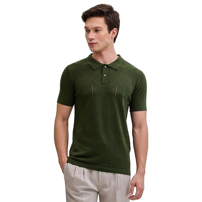 Olive Self-Design Polo T-Shirts