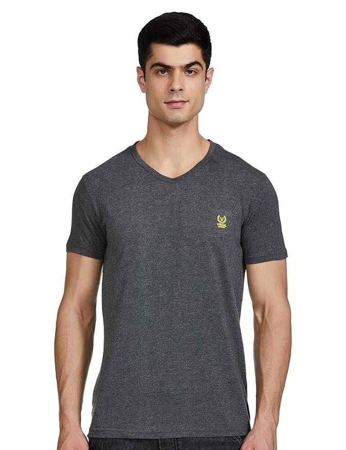 Men's Cotton Blended Regular Fit V-Neck T-Shirt-P196