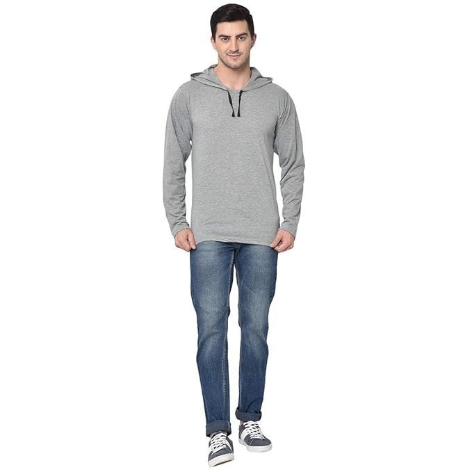 Cotton Blended Regular Fit Full Sleeve Hooded Neck Tshirts for Men's-T_10_BLK0001-P -4264-P