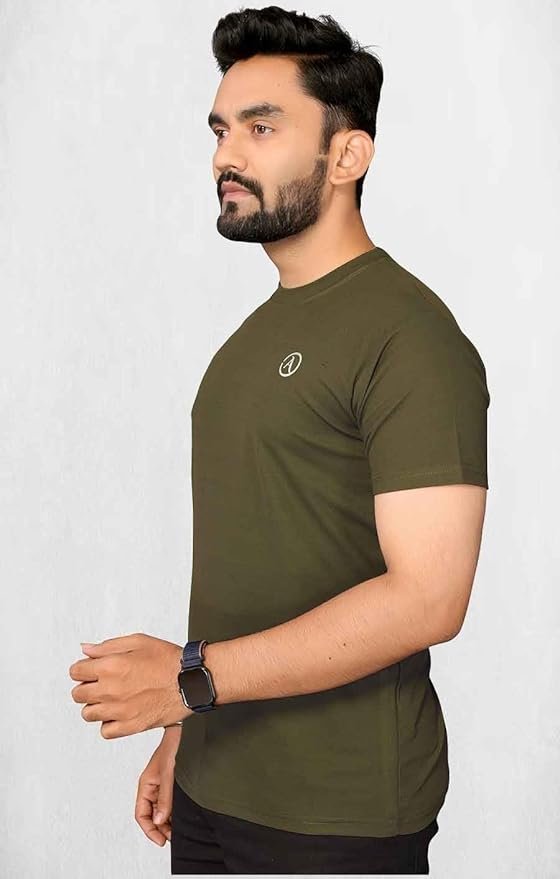 Anand Men's Solid Round Neck Lycra Black T-Shirt