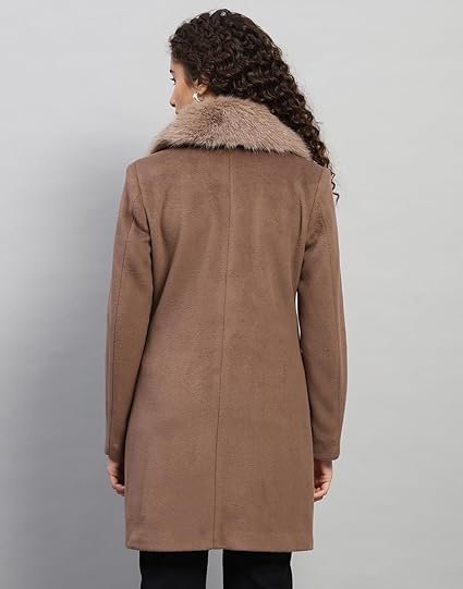 Womens Regular Fit Solid Collar Neck Button Closure Winter Coat| Warm Woolen Overcoat for Ladies | Stylish Long Sleeve Buttoned Jacket - Image 3