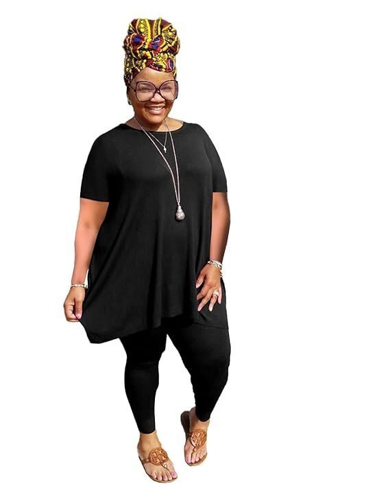 Women Plus Size 2 Piece Outfit Short Sleeve Top and Leggings Lounge Set Tracksuit
