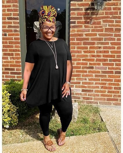 Women Plus Size 2 Piece Outfit Short Sleeve Top and Leggings Lounge Set Tracksuit - Image 2