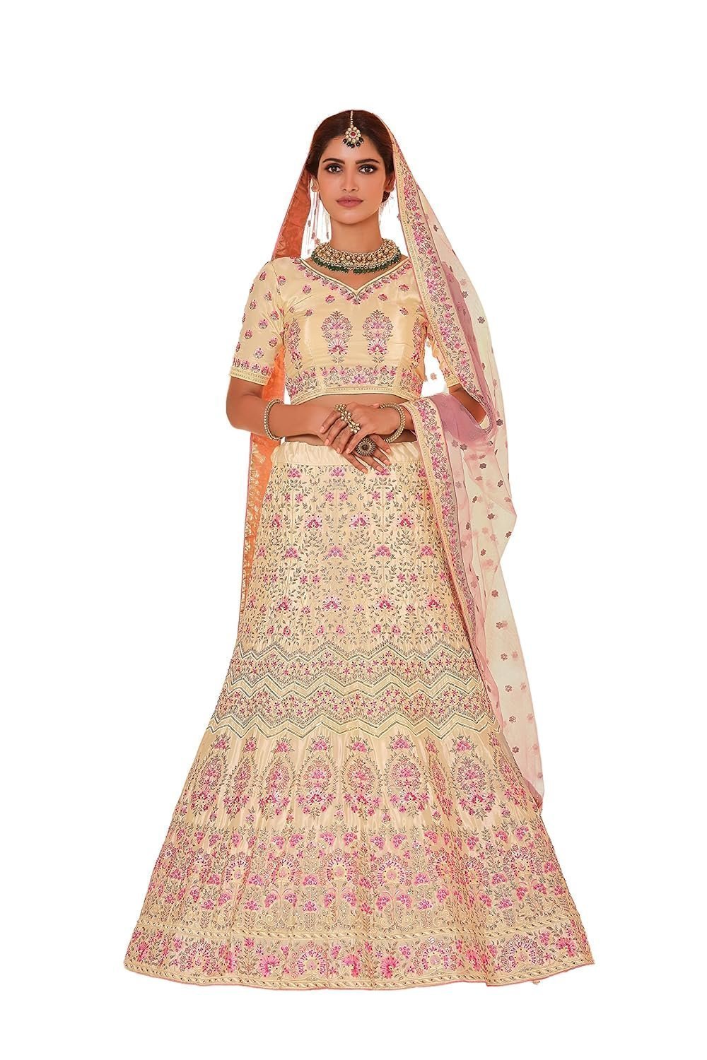 Women's Yellow Color Crepe Material Thread And Stone Work Lehenga For Women