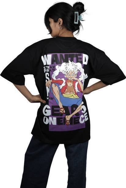 Printed Women Round Neck Black T-Shirt