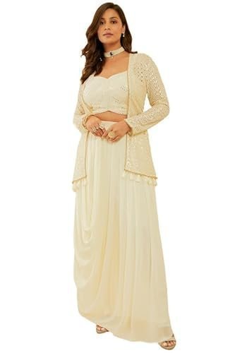 Womens White Embroidered Georgette Co-ord Set - Image 2