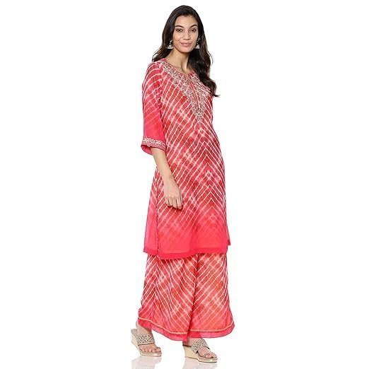 Women Georgette Straight Embroidered Suit Set - Image 3