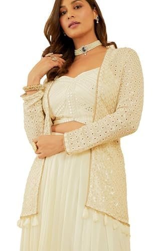 Womens White Embroidered Georgette Co-ord Set - Image 4