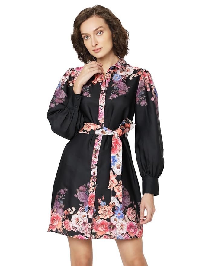 Women's Polyester Shirt Above The Knee Dress