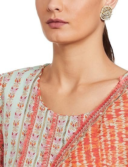 WOMEN PRINTED RELAXED SALWAR KURTA DUPATTA(SKDBANDHAN7873_AQUA CORAL_42) - Image 3