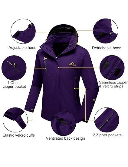 Women's Winter Coats 3-IN-1 Snow Ski Jacket Water Resistant Windproof Fleece Winter Jacket Parka - Image 4