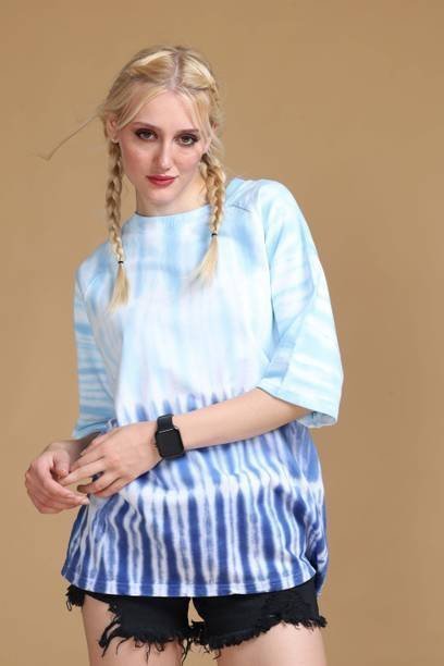 Solid Women Round Neck Blue T-Shirt