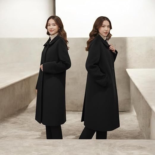 Women's Oversized Black Wool Blend Shawl Collar Long Overcoat Winter Jacket Xxl - Image 2