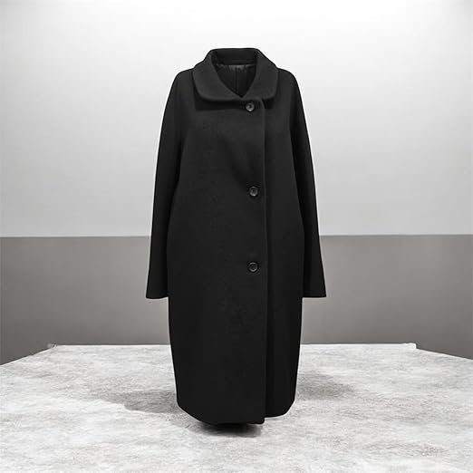 Women's Oversized Black Wool Blend Shawl Collar Long Overcoat Winter Jacket Xxl - Image 3