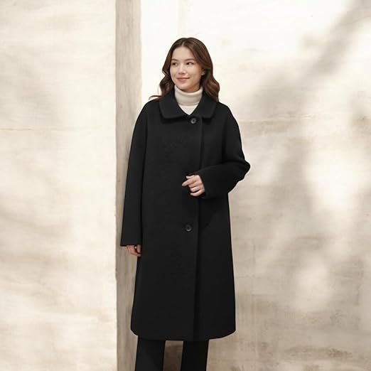 Women's Oversized Black Wool Blend Shawl Collar Long Overcoat Winter Jacket Xxl - Image 4